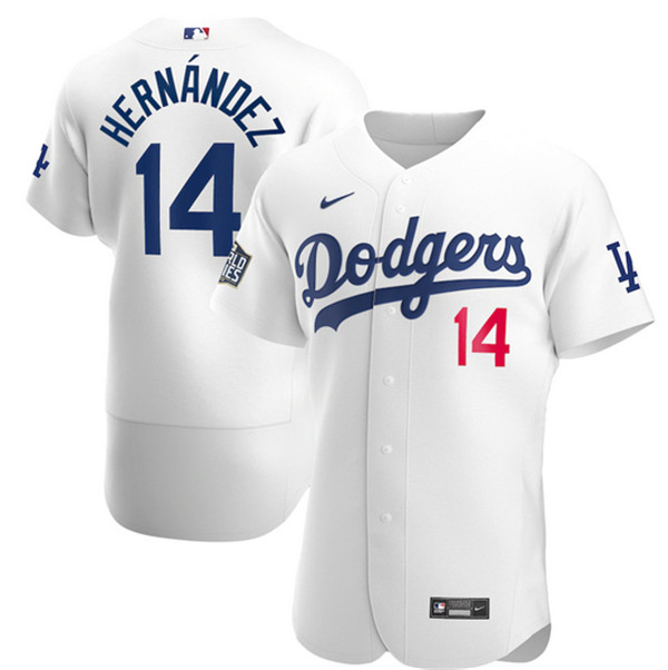 Men's Los Angeles Dodgers #14 Kiké Hernández White 2020 World Series Bound stitched MLB Jersey Men's Los Angeles Dodgers #14 Kiké Hernández White 2020 World Series Bound stitched MLB Jersey